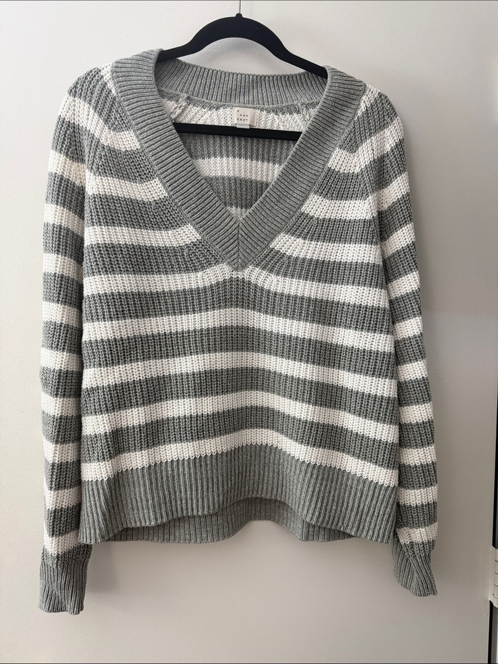 a new day Striped V-Neck Sweater - Gray & White